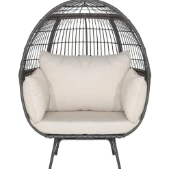 Tangkula Oversized Wicker Egg Chair, Wicker Patio Basket Circle Lounge Chair w/Metal Stand & 4 Thick Cushions, 450 LBS Max Load