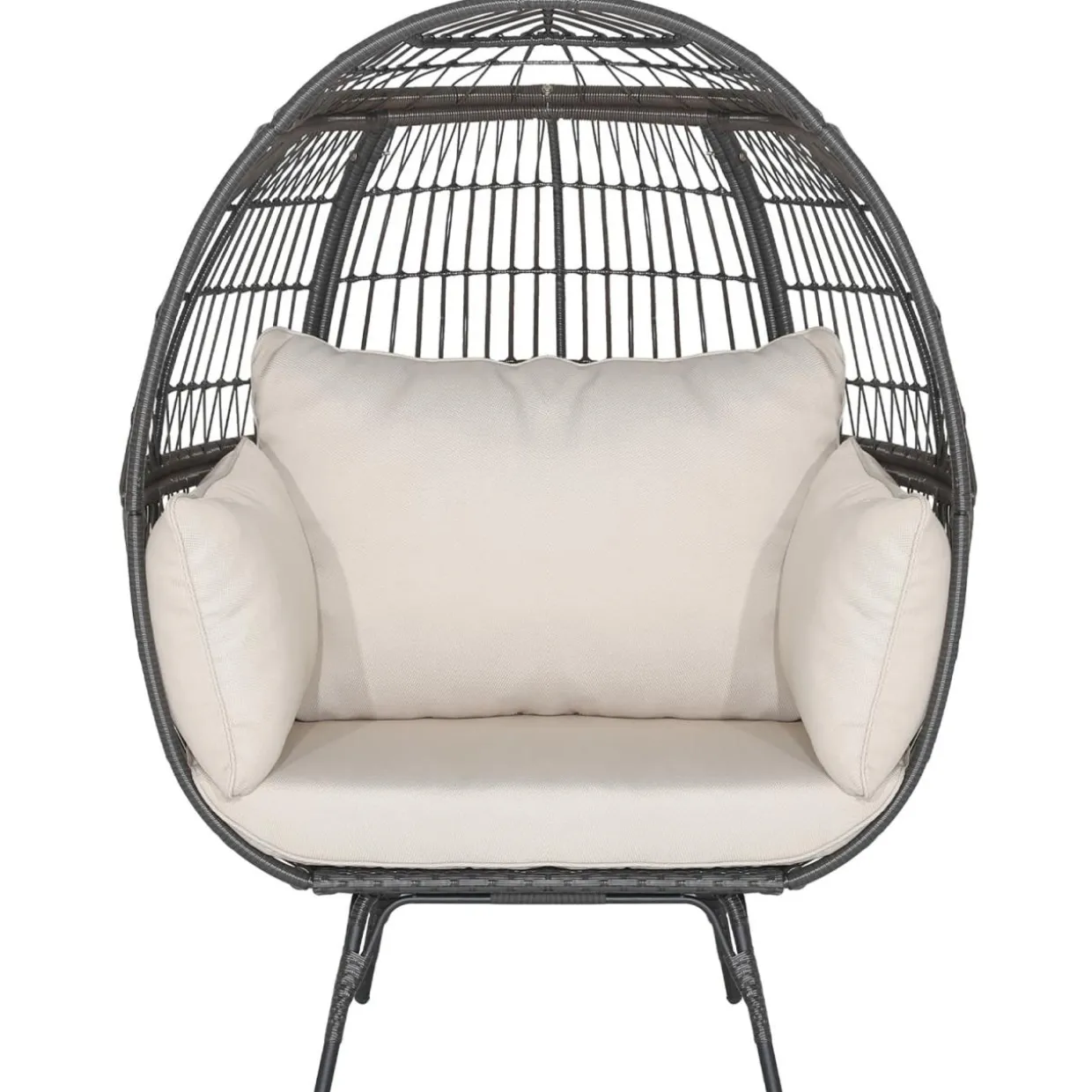 Tangkula Oversized Wicker Egg Chair, Wicker Patio Basket Circle Lounge Chair w/Metal Stand & 4 Thick Cushions, 450 LBS Max Load