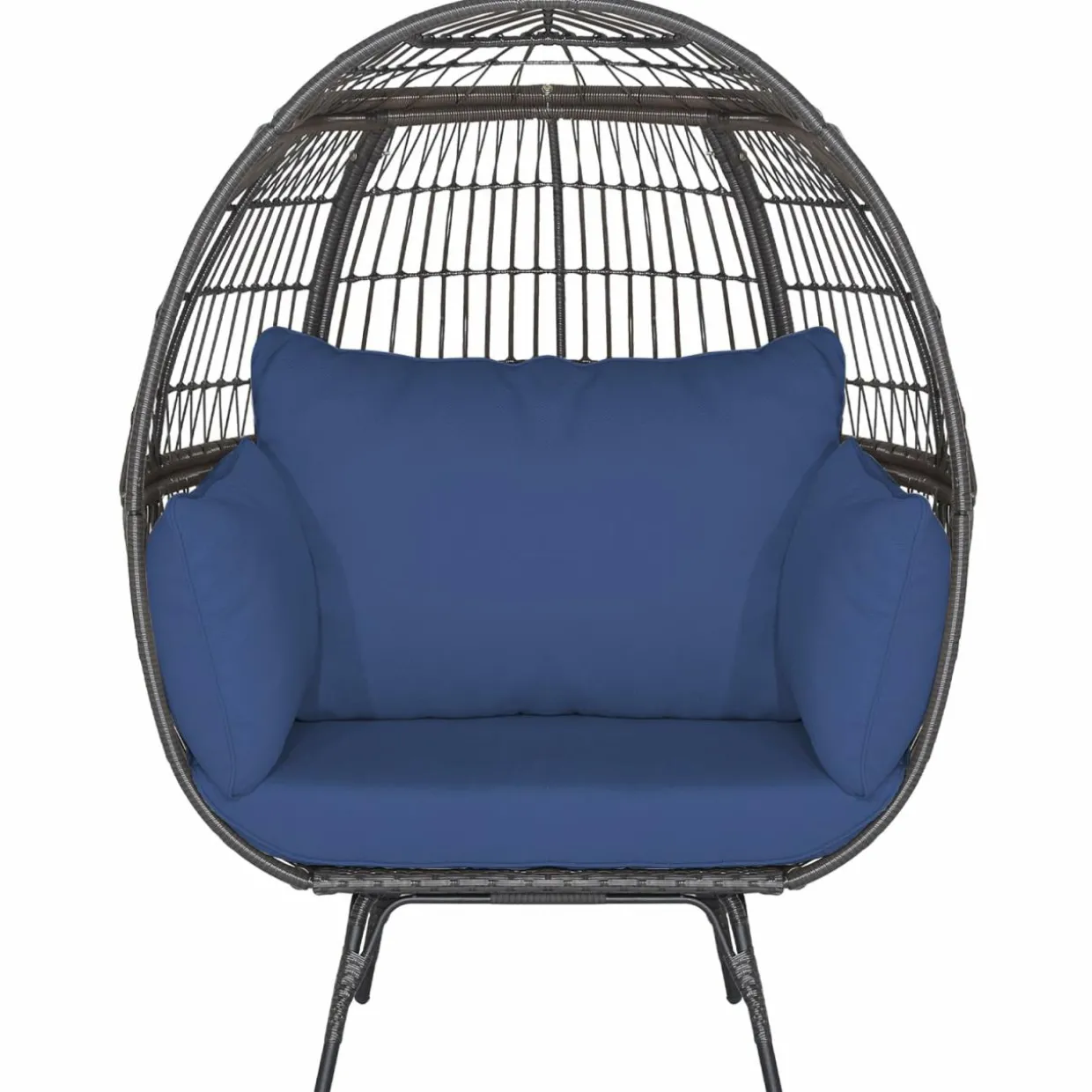 Tangkula Oversized Wicker Egg Chair, Wicker Patio Basket Circle Lounge Chair w/Metal Stand & 4 Thick Cushions, 450 LBS Max Load