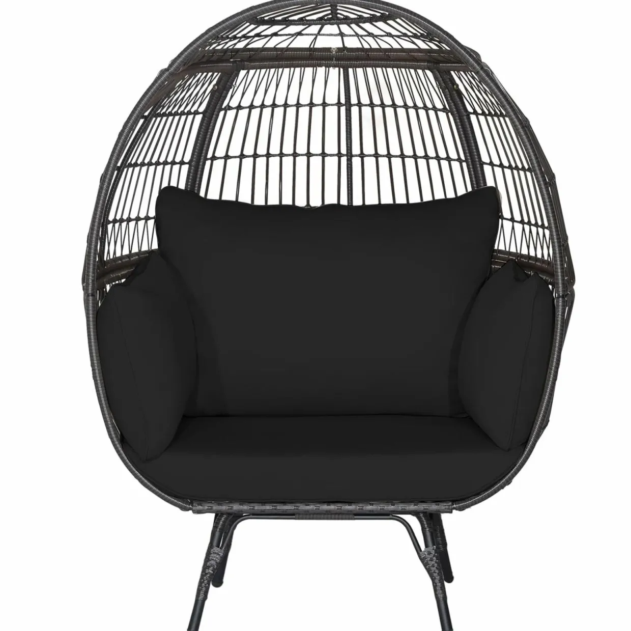 Tangkula Oversized Wicker Egg Chair, Wicker Patio Basket Circle Lounge Chair w/Metal Stand & 4 Thick Cushions, 450 LBS Max Load