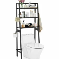 Tangkula Over-The-Toilet Storage Rack, 3-Tier Freestanding Bathroom Space Saver Shelf w/ 2 Hanging Hooks
