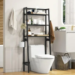 Tangkula Over-The-Toilet Storage Rack, 3-Tier Freestanding Bathroom Space Saver Shelf w/ 2 Hanging Hooks