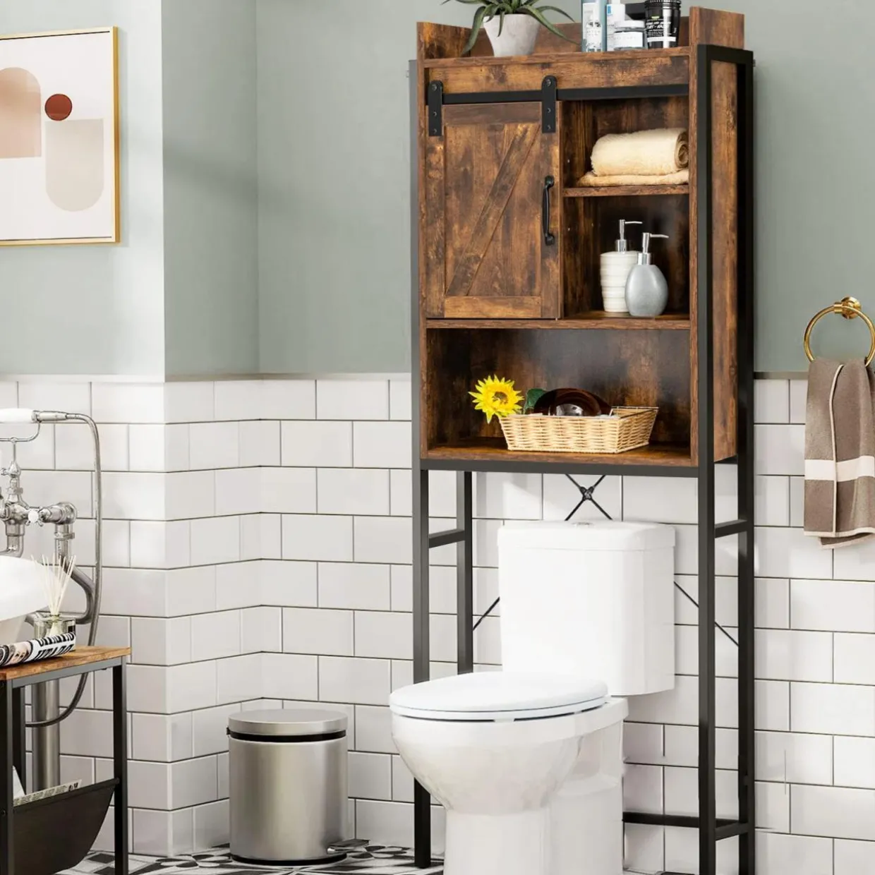 Tangkula Over-The-Toilet Storage Cabinet, Freestanding 4-Tier Bathroom Organizer Rack