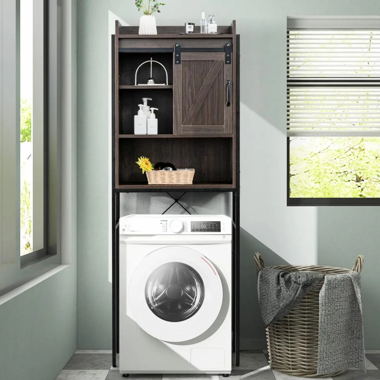 Tangkula Over-The-Toilet Storage Cabinet, Freestanding 4-Tier Bathroom Organizer Rack