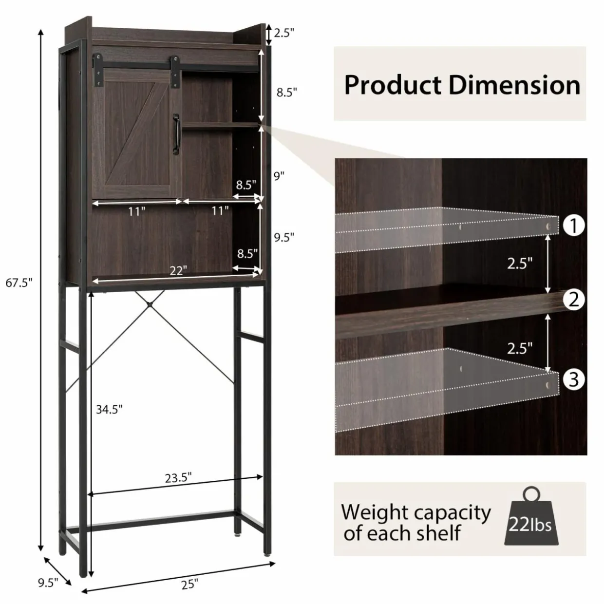 Tangkula Over-The-Toilet Storage Cabinet, Freestanding 4-Tier Bathroom Organizer Rack
