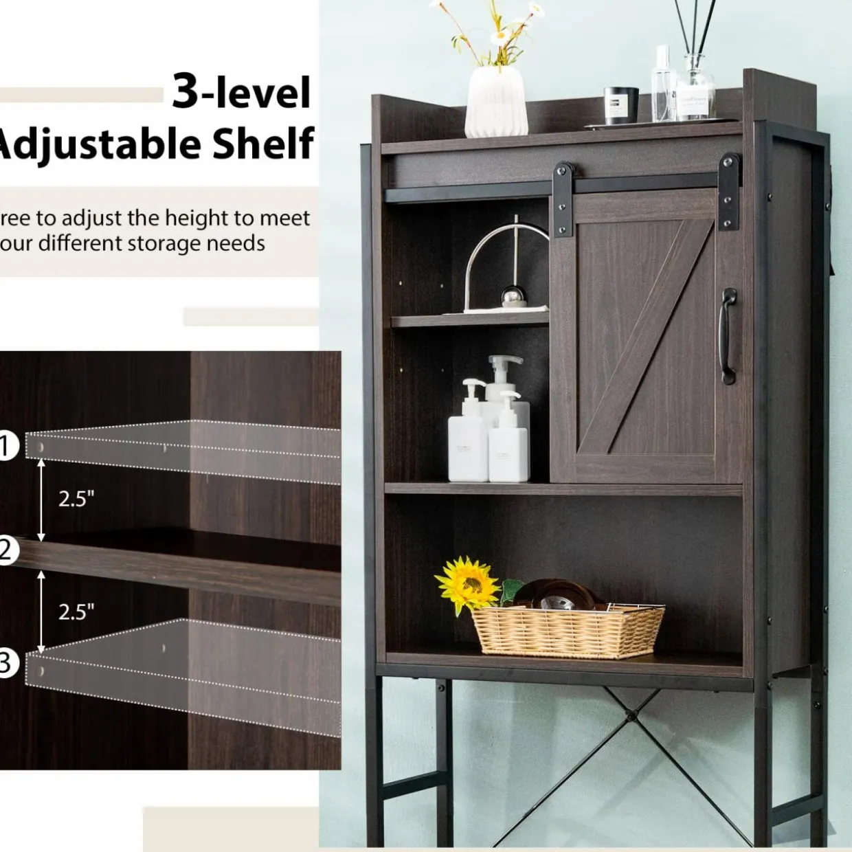 Tangkula Over-The-Toilet Storage Cabinet, Freestanding 4-Tier Bathroom Organizer Rack