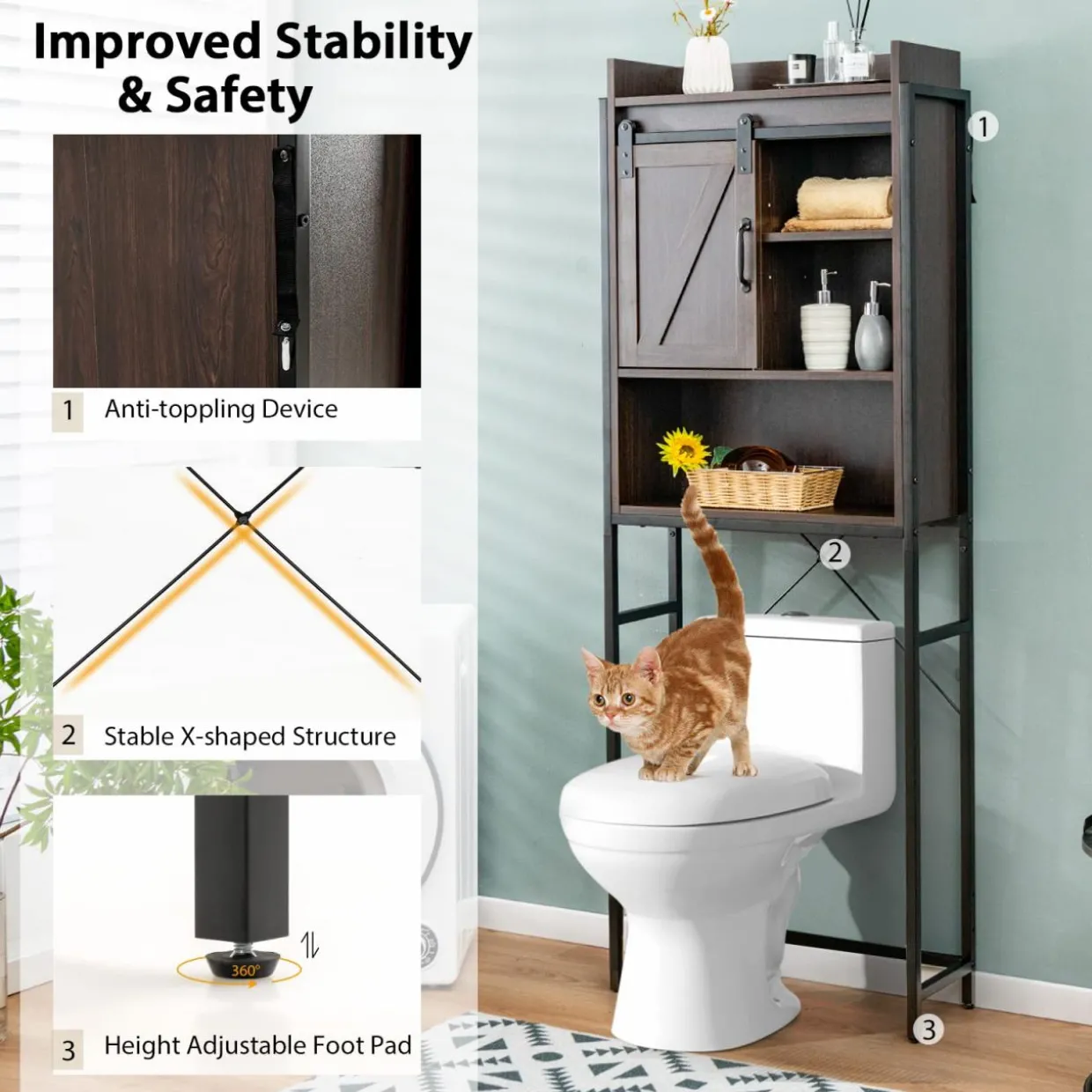 Tangkula Over-The-Toilet Storage Cabinet, Freestanding 4-Tier Bathroom Organizer Rack