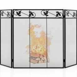 Tangkula 3-Panel Fireplace Screen, Folding Decorative Spark Guard with Exquisite Pattern for Baby & Pets