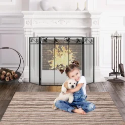 Tangkula 3-Panel Fireplace Screen, Folding Decorative Spark Guard with Exquisite Pattern for Baby & Pets
