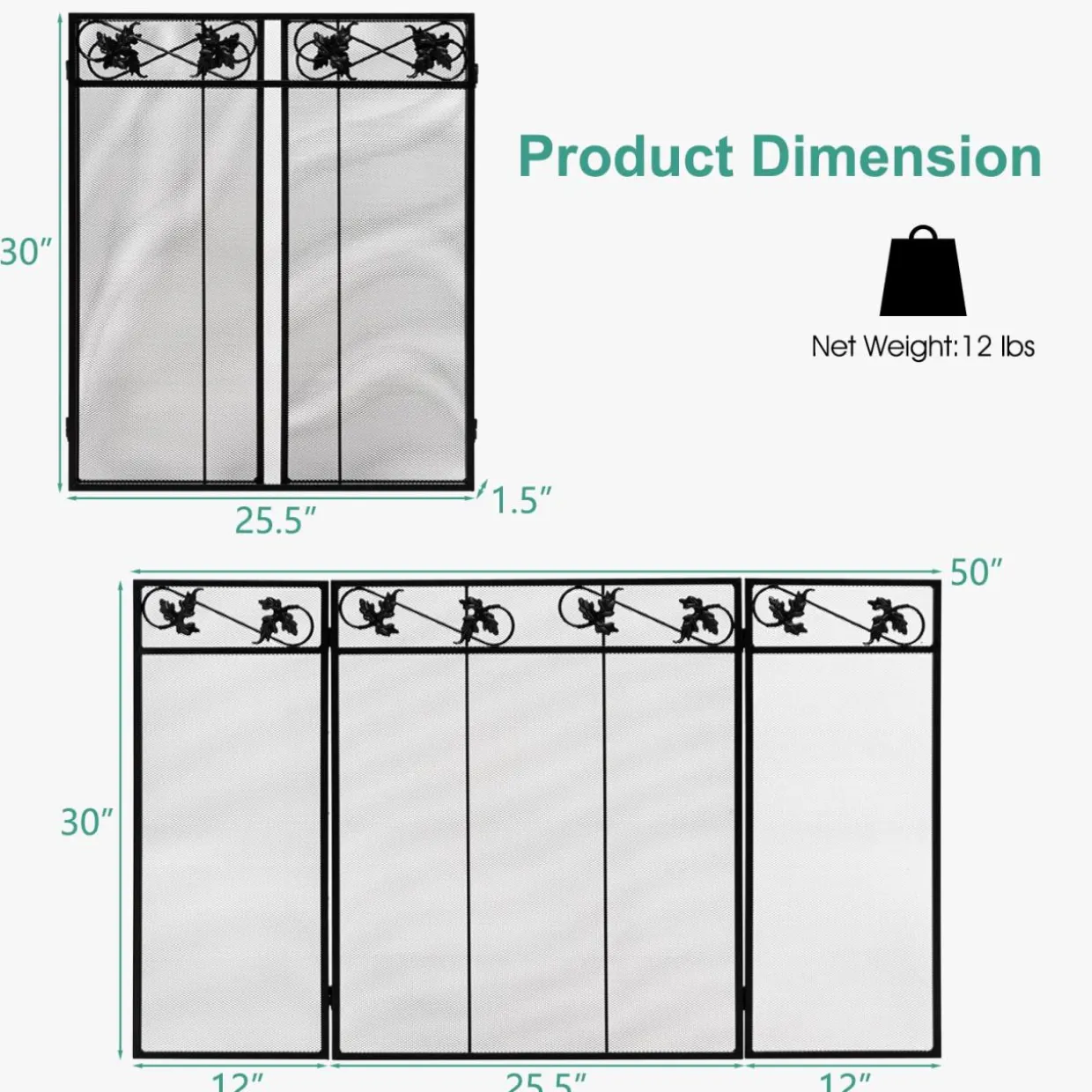 Tangkula 3-Panel Fireplace Screen, Folding Decorative Spark Guard with Exquisite Pattern for Baby & Pets