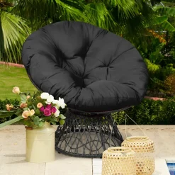 Tangkula Papasan Chair Rattan Ergonomic Chair w/ 360-degree Swivel and Soft Cushion, Solid Structure & Stable Base
