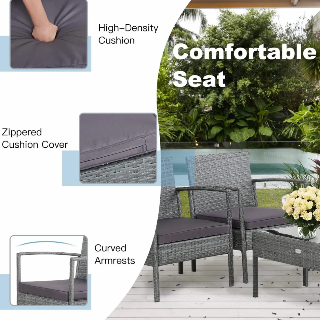 Tangkula Patio 4 Piece Rattan Furniture Set, Patiojoy Outdoor Wicker Conversation Set