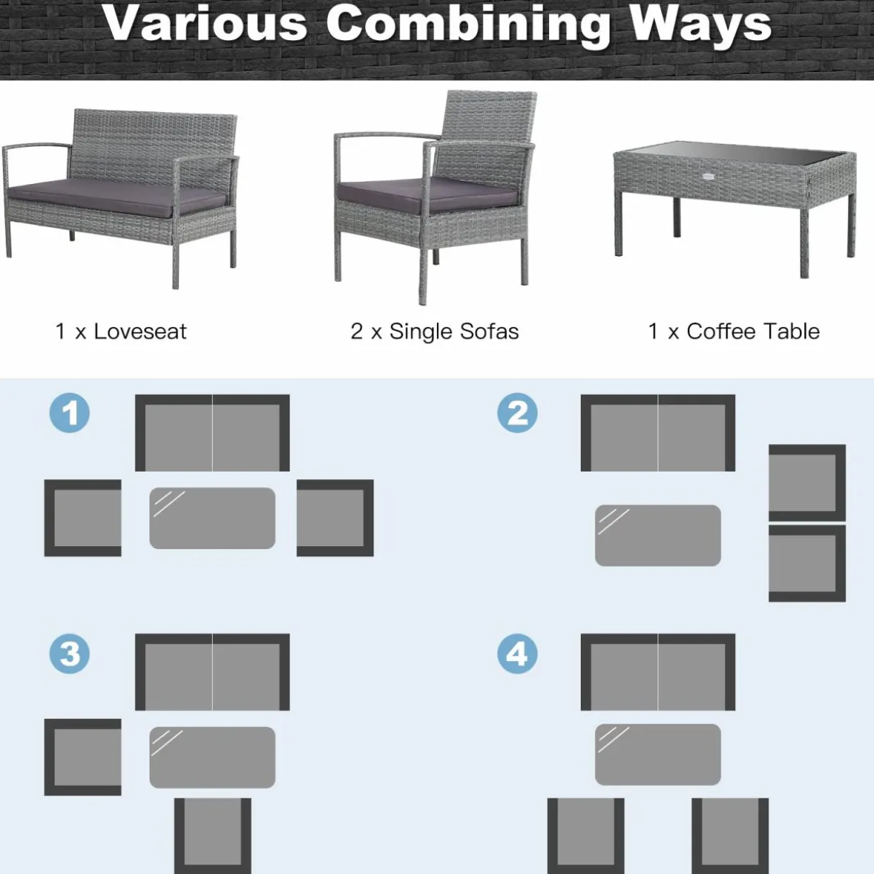 Tangkula Patio 4 Piece Rattan Furniture Set, Patiojoy Outdoor Wicker Conversation Set