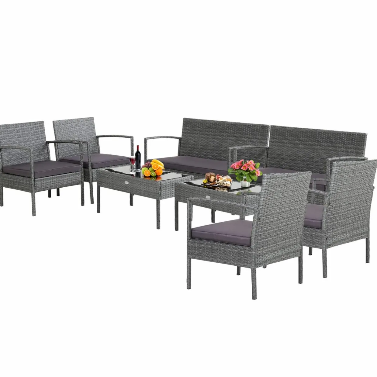 Tangkula Patio 4 Piece Rattan Furniture Set, Patiojoy Outdoor Wicker Conversation Set