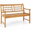 Tangkula Patio Acacia Wood Bench, Wooden 2-Person Outside Chair w/Curved Armrests