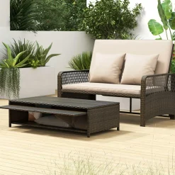 Tangkula Patio Adjustable Wicker Daybed, Rattan Loveseat & Storage Ottoman w/ 4-Level Backrest & Soft Cushions
