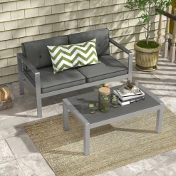 Tangkula Patio Aluminum Loveseat Sofa, Contemporary 2-Person Sofa Chair with WPC Armrests