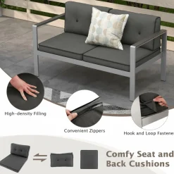 Tangkula Patio Aluminum Loveseat Sofa, Contemporary 2-Person Sofa Chair with WPC Armrests