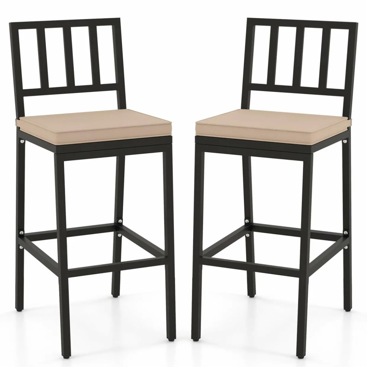 Tangkula Patio Bar Chairs, Heavy-Duty Metal Frame Bar Stools w/Backrest, Indoor Outdoor Barstools
