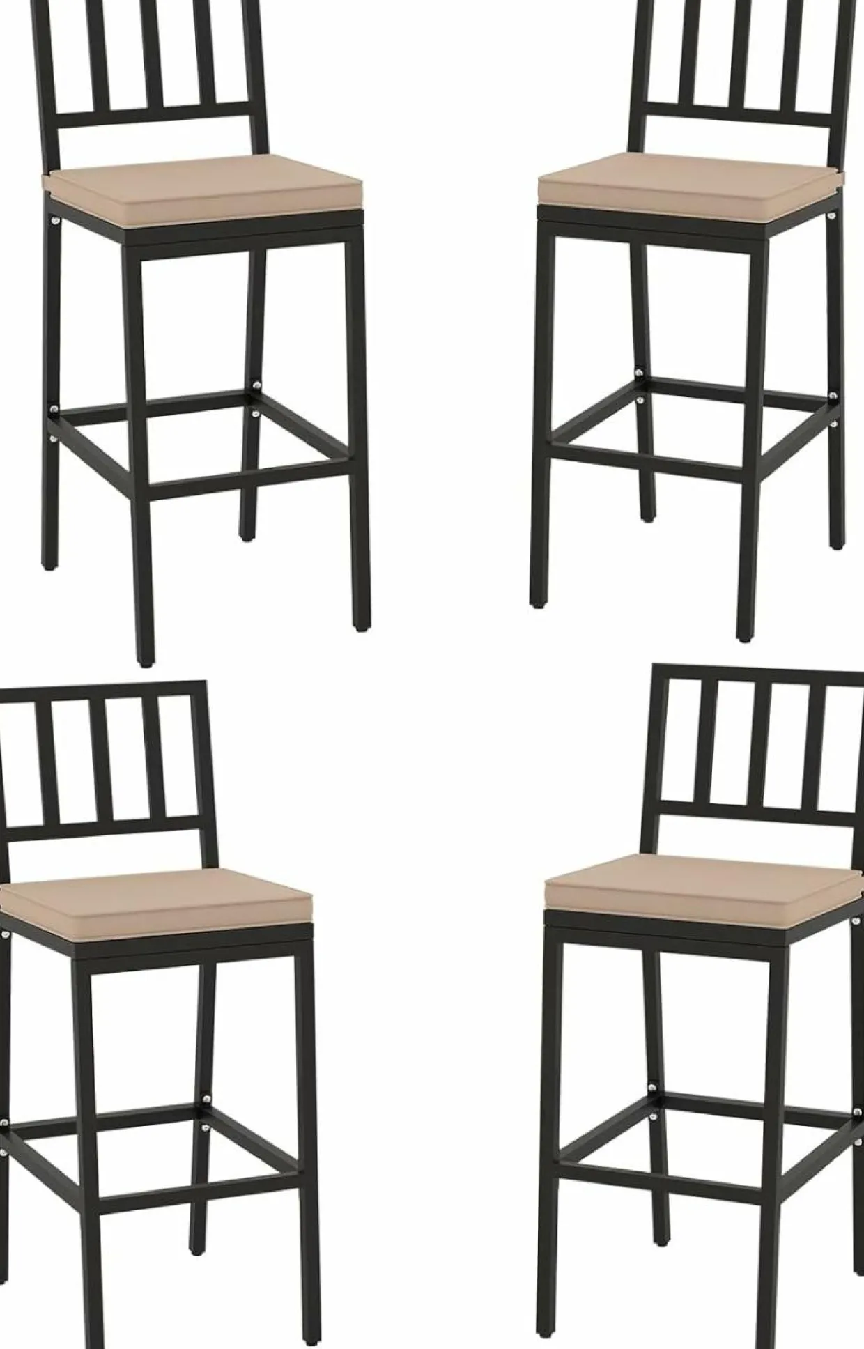 Tangkula Patio Bar Chairs, Heavy-Duty Metal Frame Bar Stools w/Backrest, Indoor Outdoor Barstools