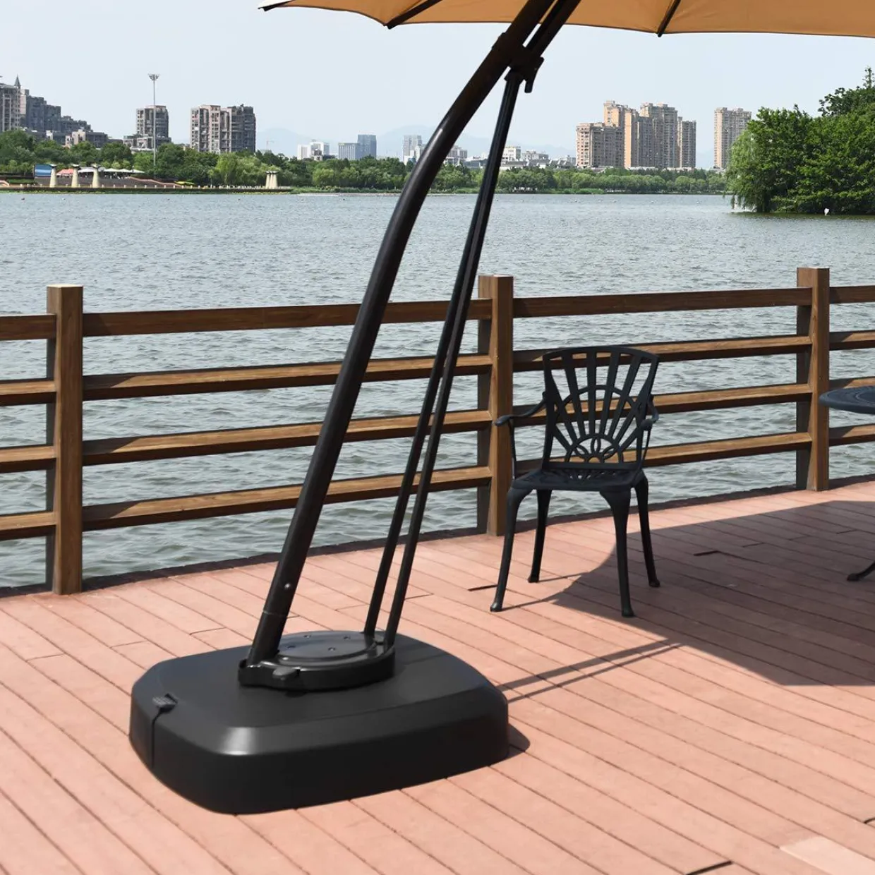 Tangkula Patio Cantilever Offset Umbrella Base with Wheels, Up to 330 lbs, Water/Sand Filled Weight Outdoor Umbrella Base