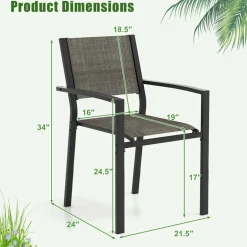 Tangkula Patio Chair Set of 6, Stackable Dining Chairs w/Breathable Fabric Seat & Heavy-Duty Metal Frame