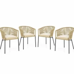 Tangkula Patio Chairs Set of 4, Upholstered Accent Chairs w/Curved Backrest