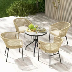 Tangkula Patio Chairs Set of 4, Upholstered Accent Chairs w/Curved Backrest