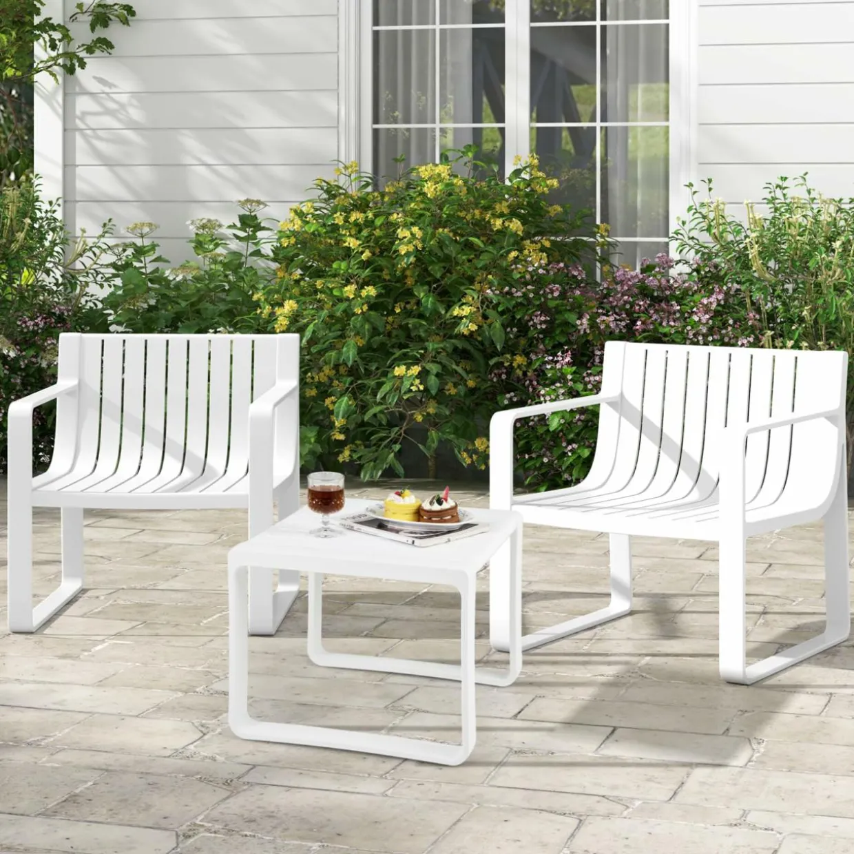 Tangkula Patio Chairs Set of 2/4, Weather-Resistant Plastic Outdoor Armchairs