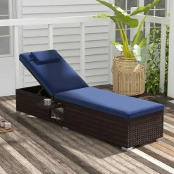 Tangkula Patio Chaise Lounge, Outdoor PE Rattan Lounge Chair w/ 6-Level Backrest