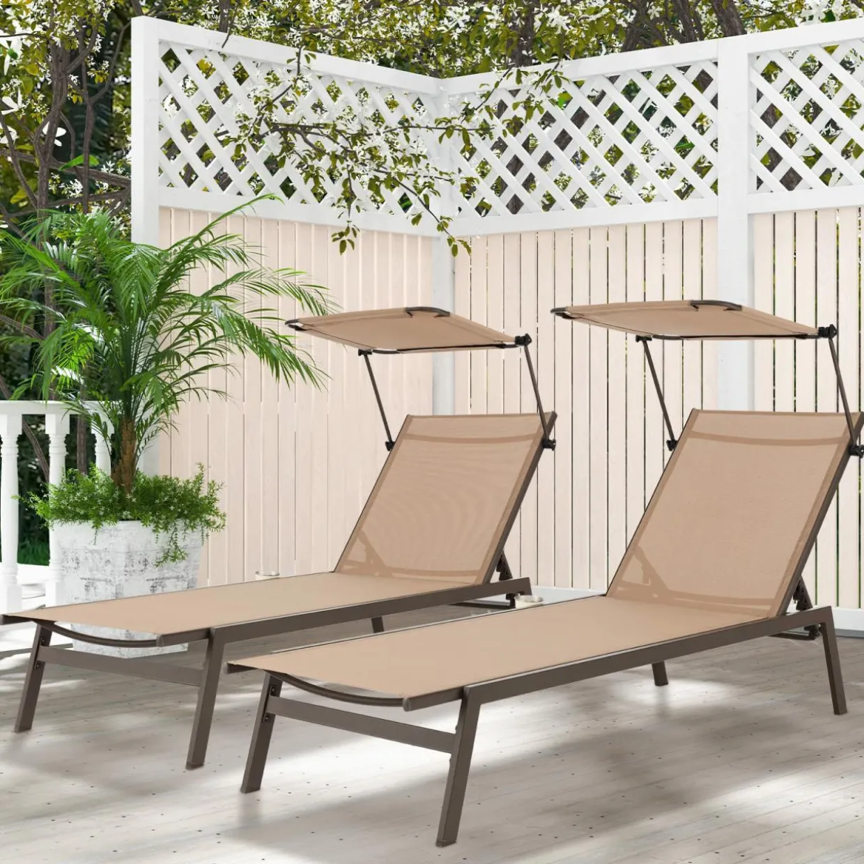 Tangkula Patio Chaise Lounge Chair, Outdoor Recliner with Adjustable Canopy & Cup Holder