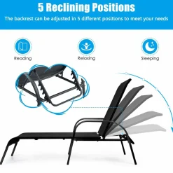 Tangkula Patio Chaise, Set of 2, Back Adjustable Weatherproof Recliner Outdoor Lounger Chair