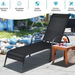 Tangkula Patio Chaise, Set of 2, Back Adjustable Weatherproof Recliner Outdoor Lounger Chair