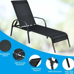 Tangkula Patio Chaise, Set of 2, Back Adjustable Weatherproof Recliner Outdoor Lounger Chair