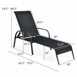 Tangkula Patio Chaise, Set of 2, Back Adjustable Weatherproof Recliner Outdoor Lounger Chair