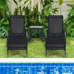 Tangkula Patio Chaise, Set of 2, Back Adjustable Weatherproof Recliner Outdoor Lounger Chair