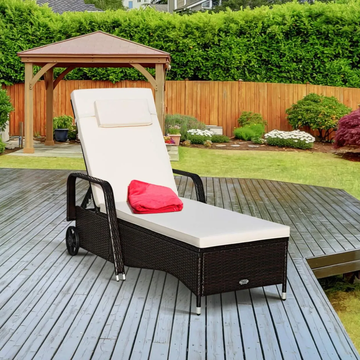 Tangkula Patio Chaise with Wheels, 6 Positions Adjustable Outdoor Lounger Chair with Steel Frame