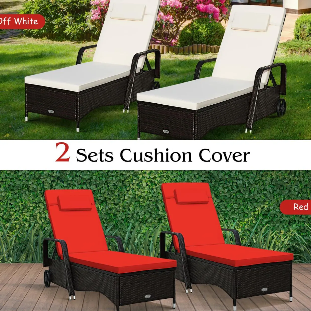 Tangkula Patio Chaise with Wheels, 6 Positions Adjustable Outdoor Lounger Chair with Steel Frame