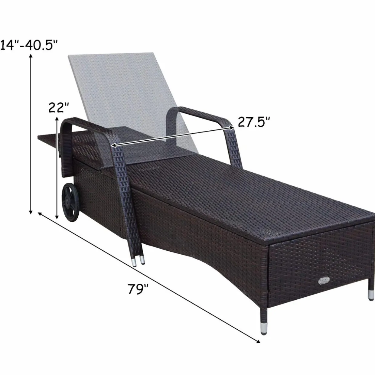 Tangkula Patio Chaise with Wheels, 6 Positions Adjustable Outdoor Lounger Chair with Steel Frame