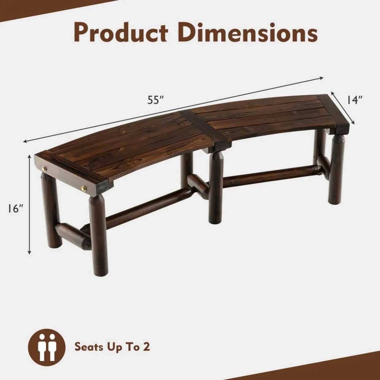 Tangkula Patio Curved Bench, Carbonized Wood Dining Bench for Round Table, Spacious & Slatted Seat