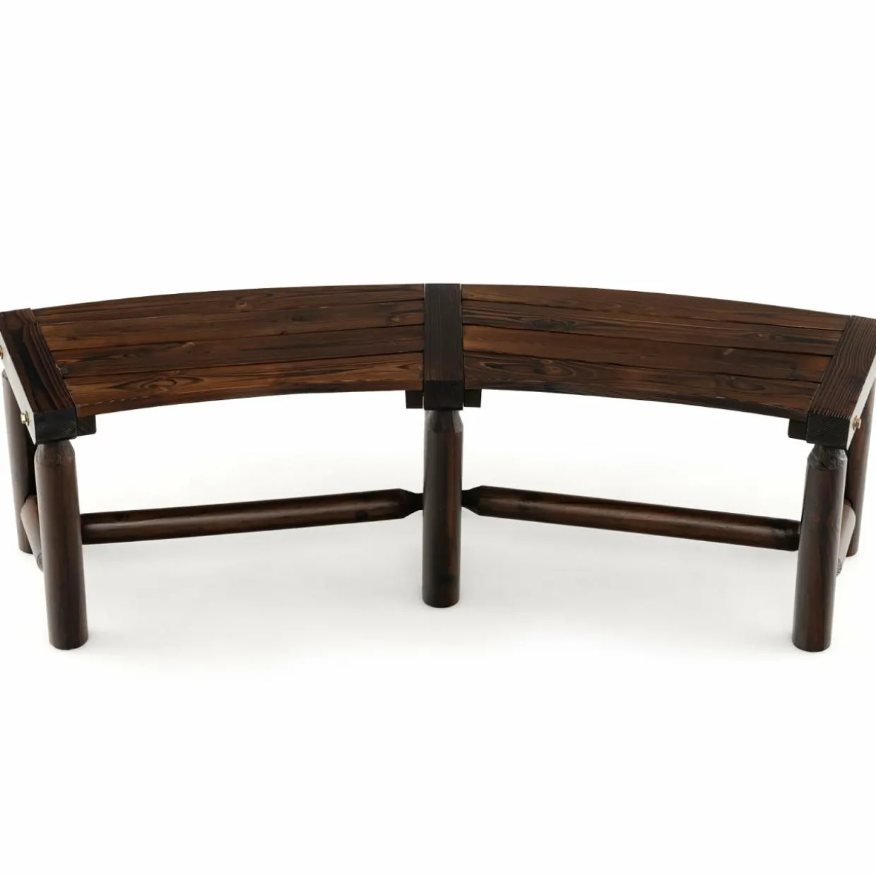 Tangkula Patio Curved Bench, Carbonized Wood Dining Bench for Round Table, Spacious & Slatted Seat