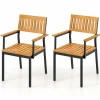 Tangkula Patio Dining Chair Set, Outdoor Chairs w/Metal and Acacia Wood Frame, Armrests