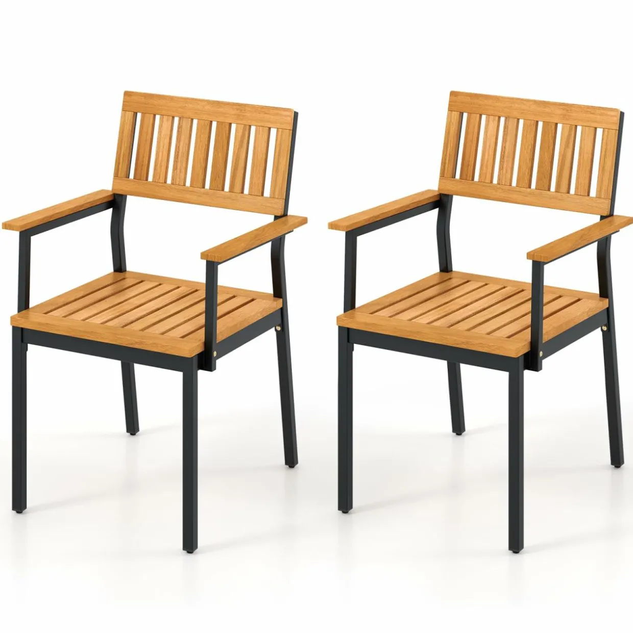 Tangkula Patio Dining Chair Set, Outdoor Chairs w/Metal and Acacia Wood Frame, Armrests