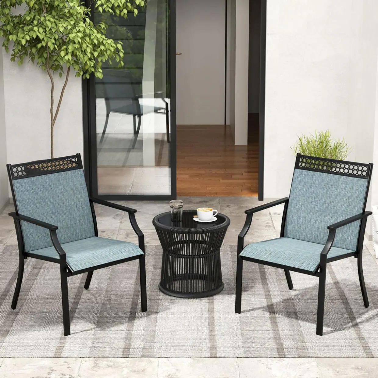 Tangkula Patio Dining Chairs Set of 2/4, All Weather Outdoor Chairs with High Back, Armrests