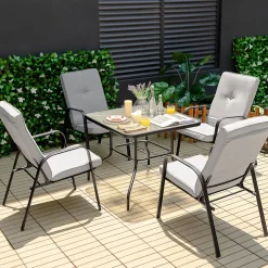 Tangkula Patio Dining Chair Set of 4, 4-Piece Stackable Upholstered Leisure Chair with Armrests