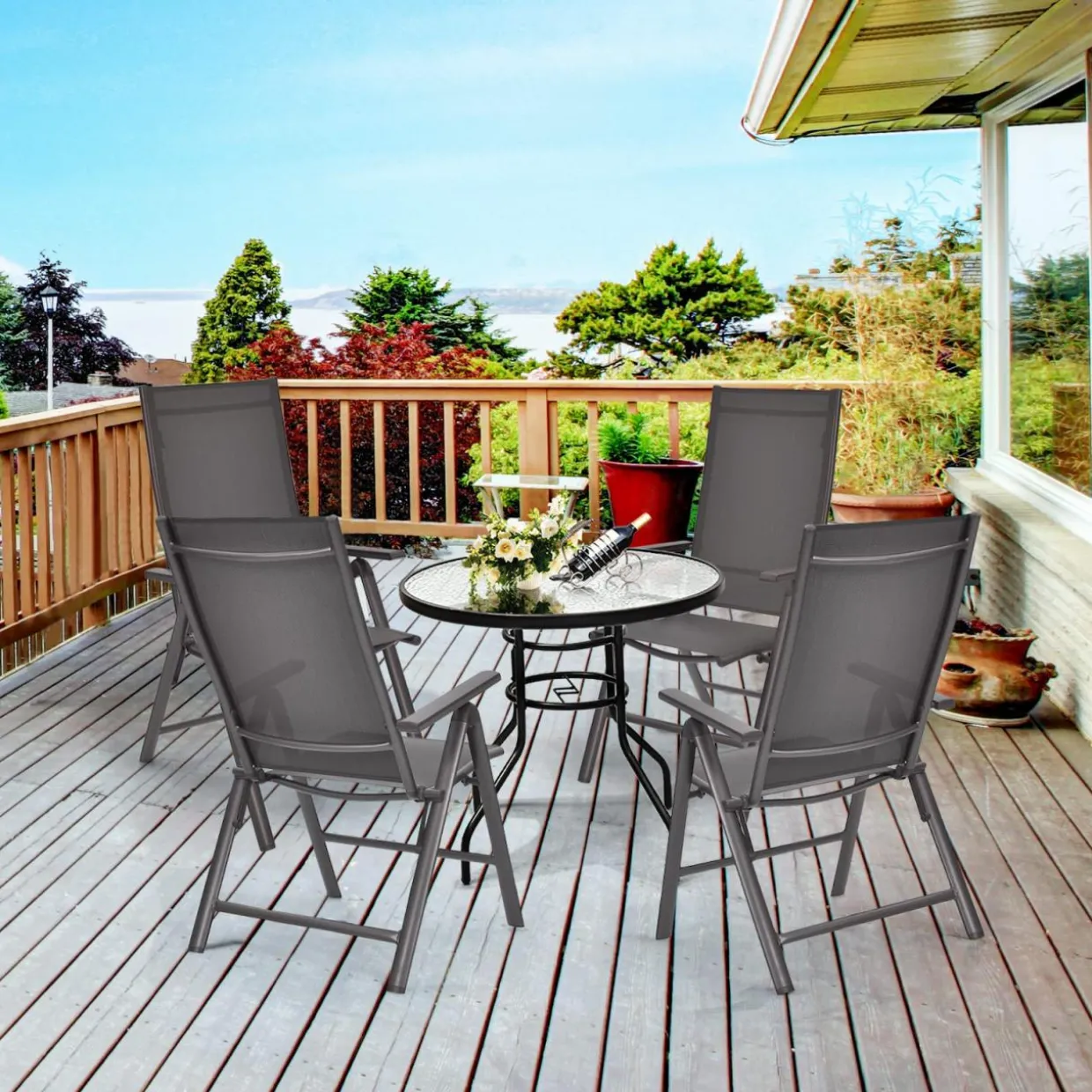 Tangkula Patio Dining Chairs, No Assembly Needs, Portable Folding Patio Chairs with 7-Position Adjustable Backrest and Aluminium Frame