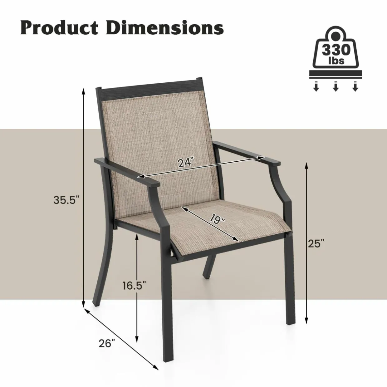 Tangkula Patio Dining Chairs Set of 2, Large Outdoor Chairs with Breathable Seat & Metal Frame
