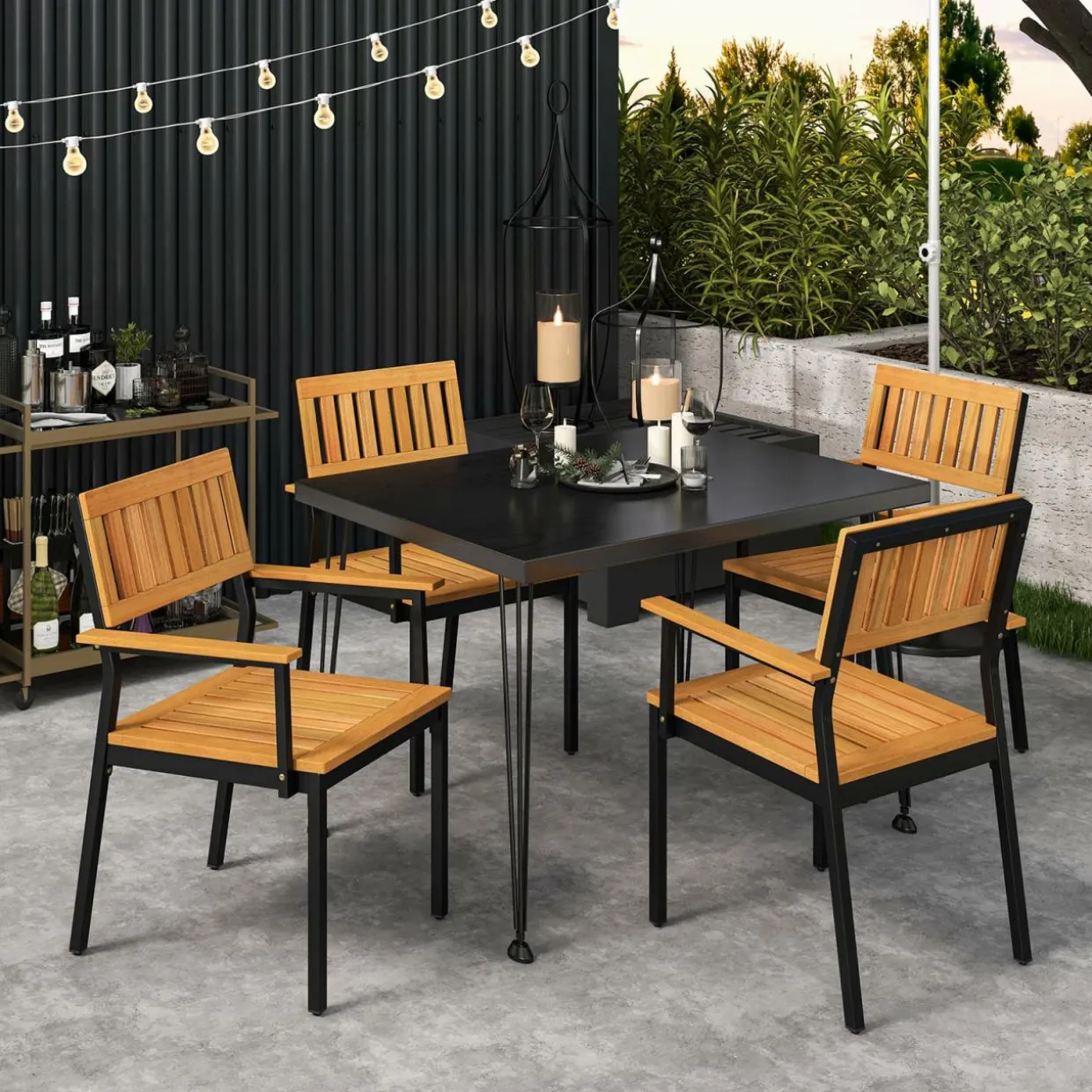 Tangkula Patio Dining Chair Set, Outdoor Chairs w/Metal and Acacia Wood Frame, Armrests
