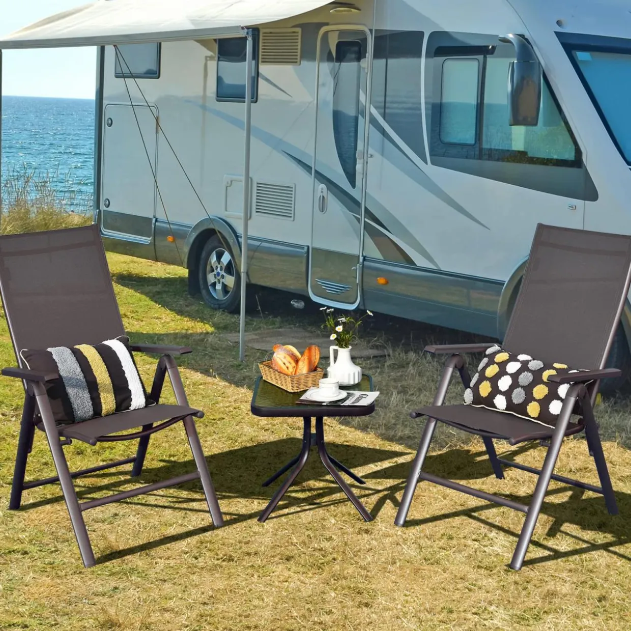 Tangkula Patio Dining Chairs, No Assembly Needs, Portable Folding Patio Chairs with 7-Position Adjustable Backrest and Aluminium Frame