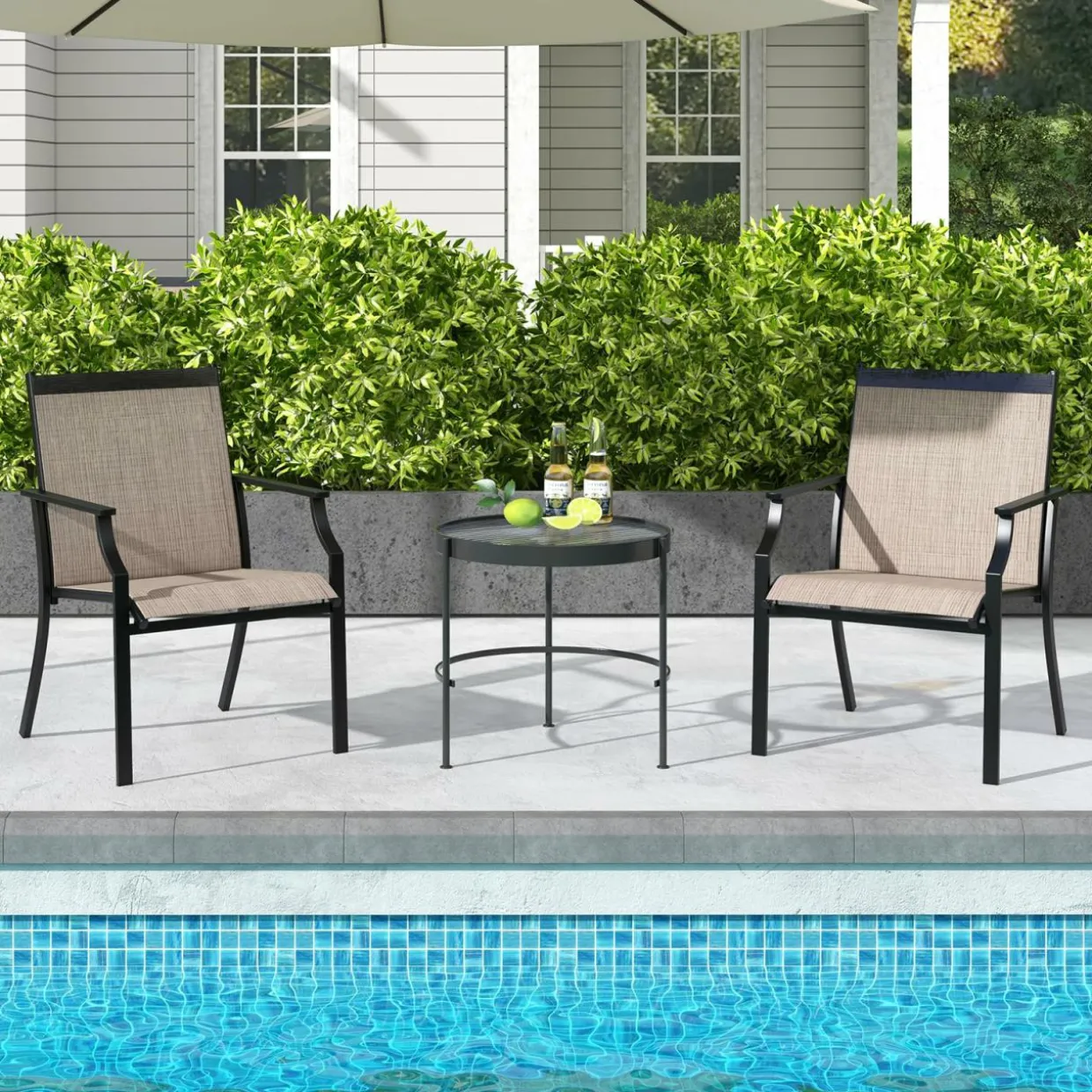 Tangkula Patio Dining Chairs Set of 2, Large Outdoor Chairs with Breathable Seat & Metal Frame